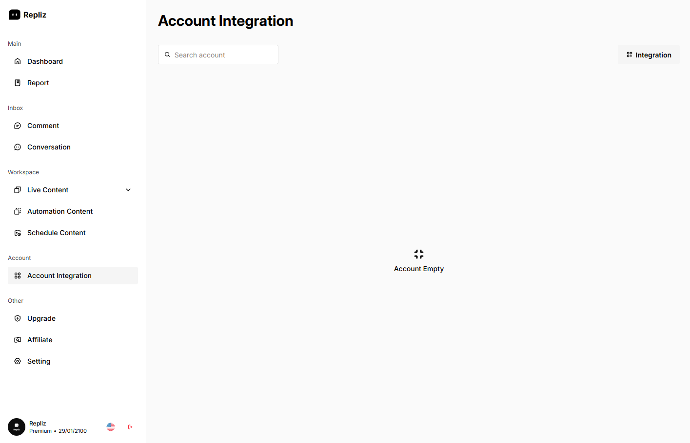 Account Integration Page